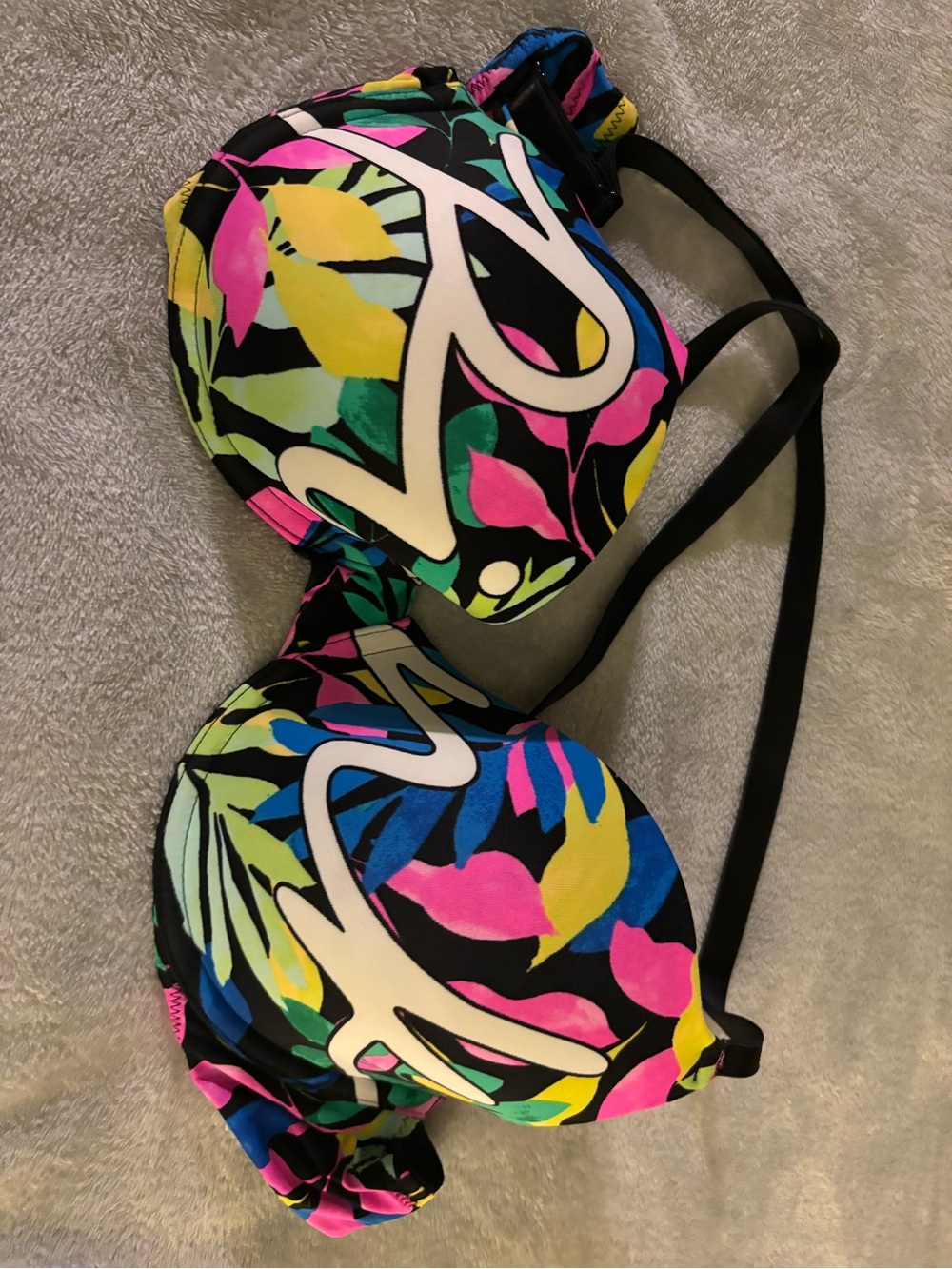 PINK Victoria's Secret Black Floral Print Kids Swim Bikini Top